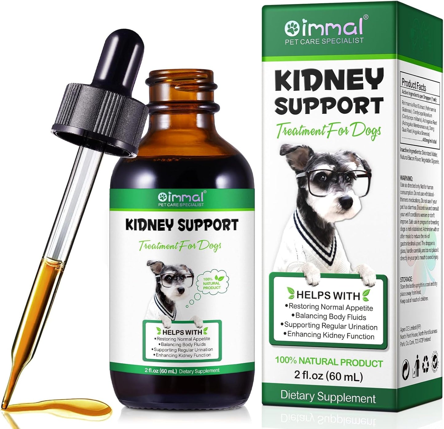 Natural Herbal Kidney Support Supplement for Dogs - Immune & Urinary Health Function - 2 Fl Oz