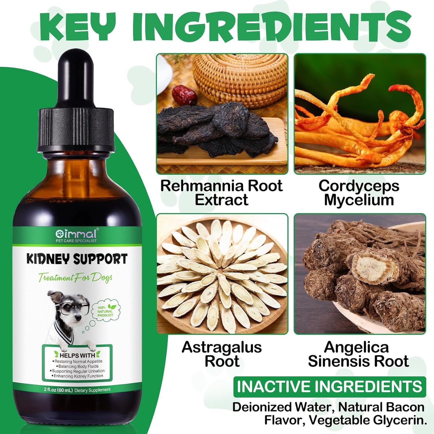 Natural Herbal Kidney Support Supplement for Dogs - Immune & Urinary Health Function - 2 Fl Oz