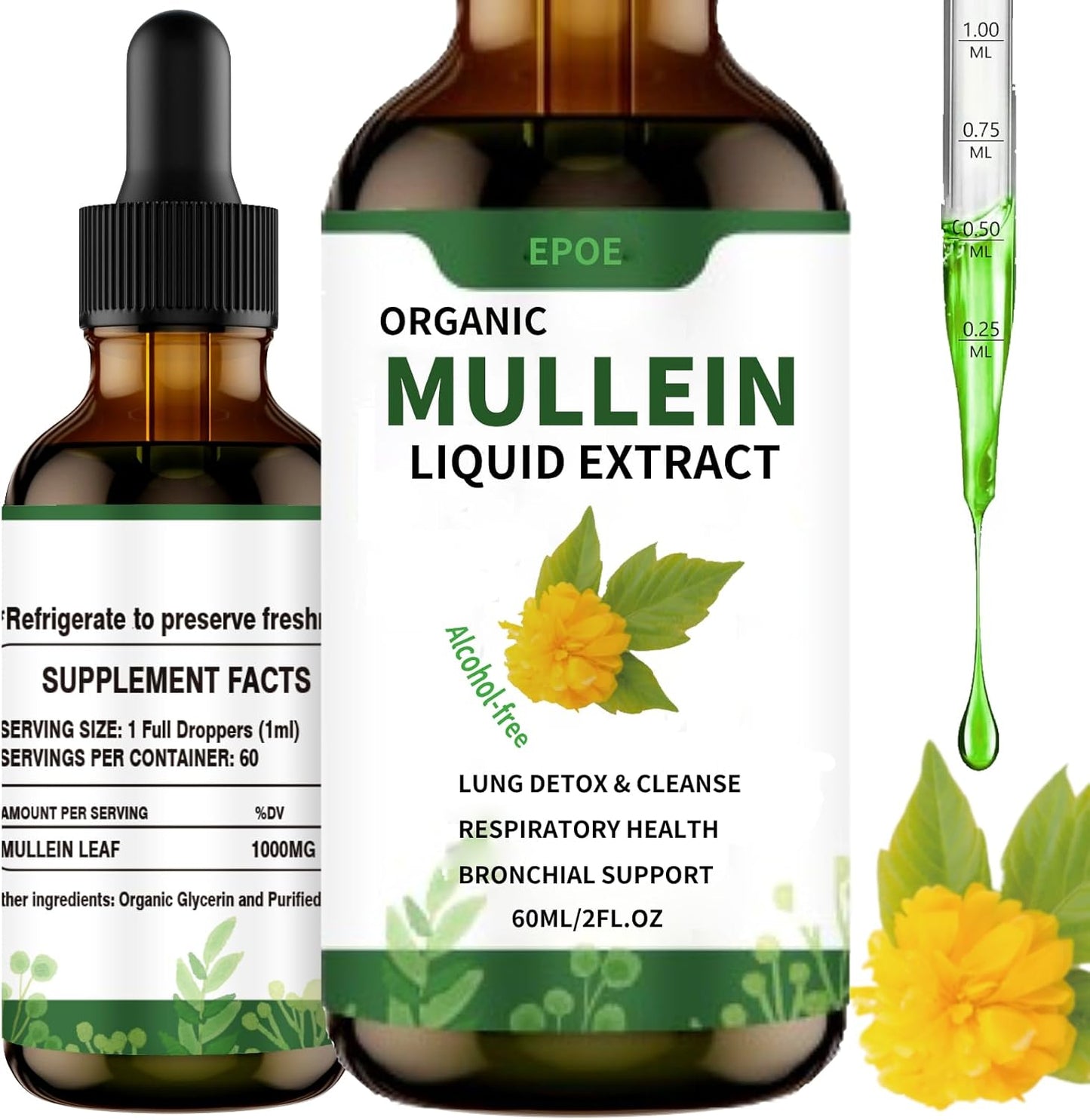 Natural Herbal Lung Cleanse & Detox Drops - Mullein Leaf Extract Liquid Supplement for Respiratory Health - 2FL OZ