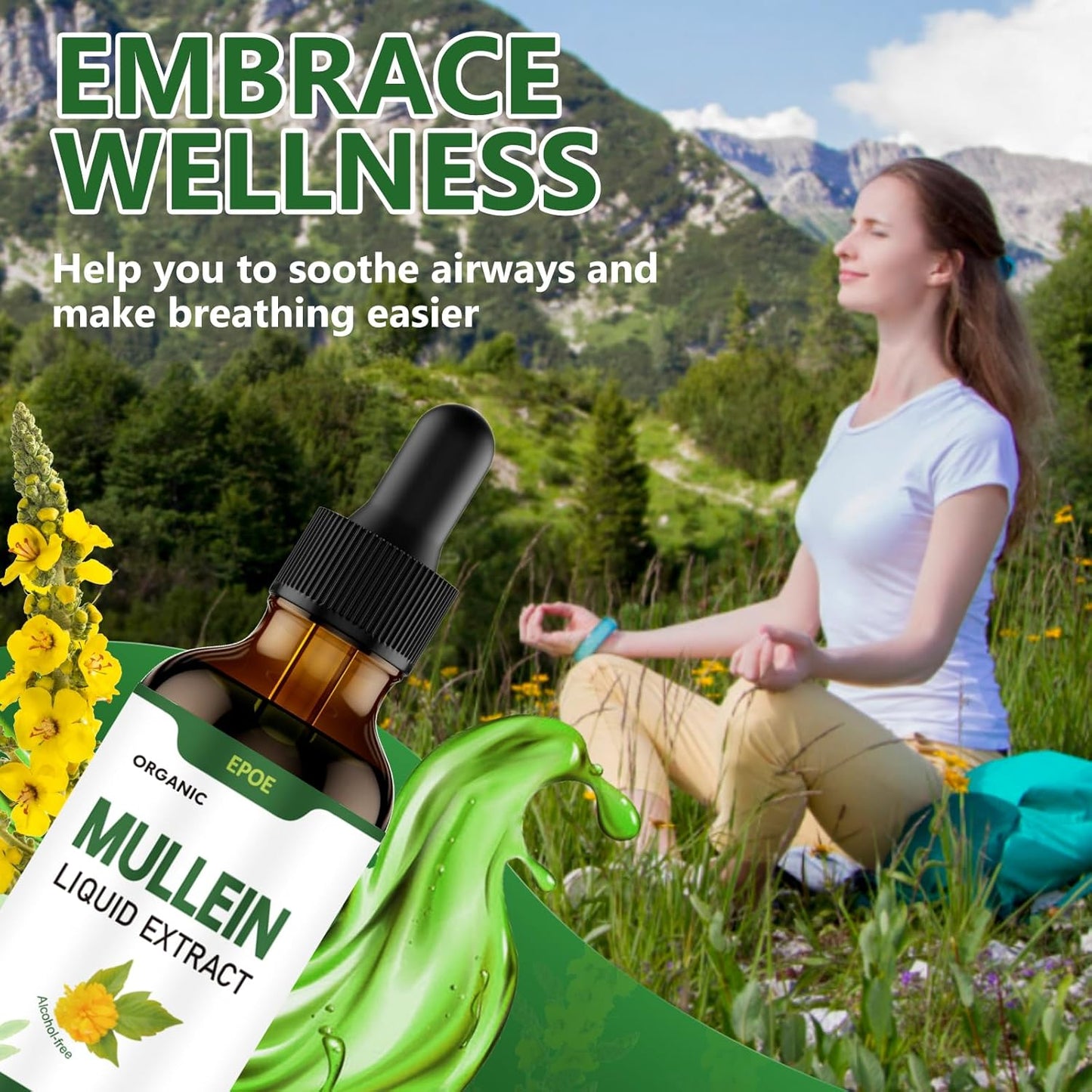 Natural Herbal Lung Cleanse & Detox Drops - Mullein Leaf Extract Liquid Supplement for Respiratory Health - 2FL OZ
