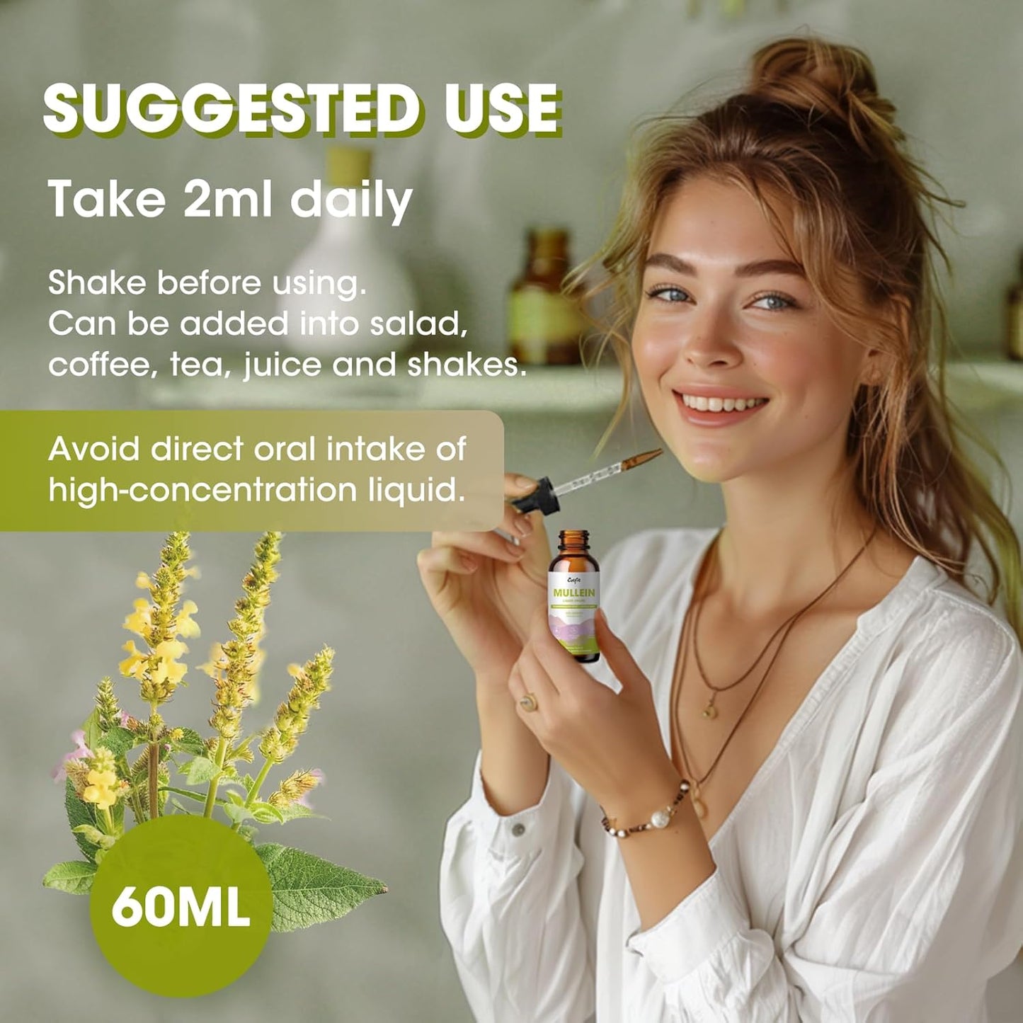 Natural Herbal Mullein Drops with Marshmallow Root for Lung Health - Immune Support & Respiratory Detox - Vegan Formula - 2 fl oz