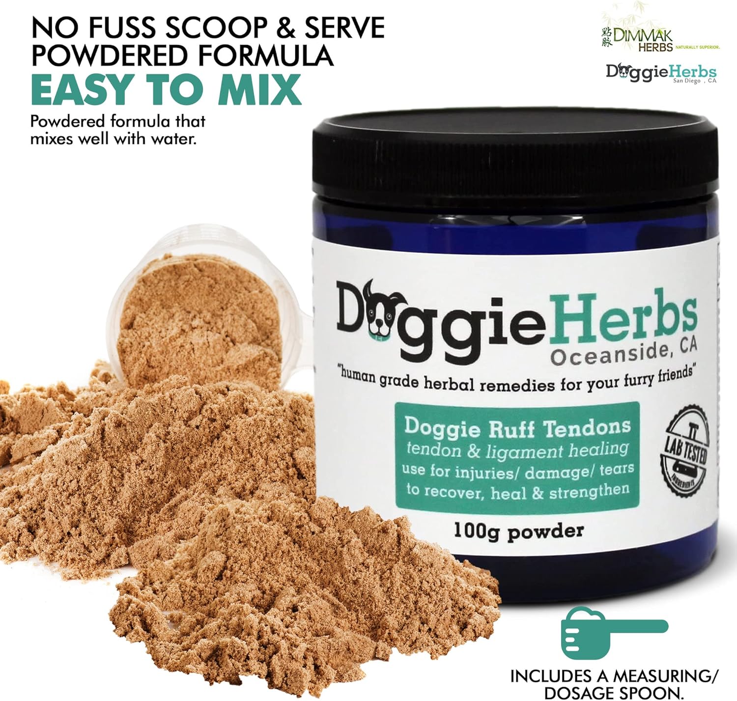 Natural Herbal Supplement for Dog Ligament and Tendon Healing - Human Grade Powder Blend - 100g by Doggie Herbs