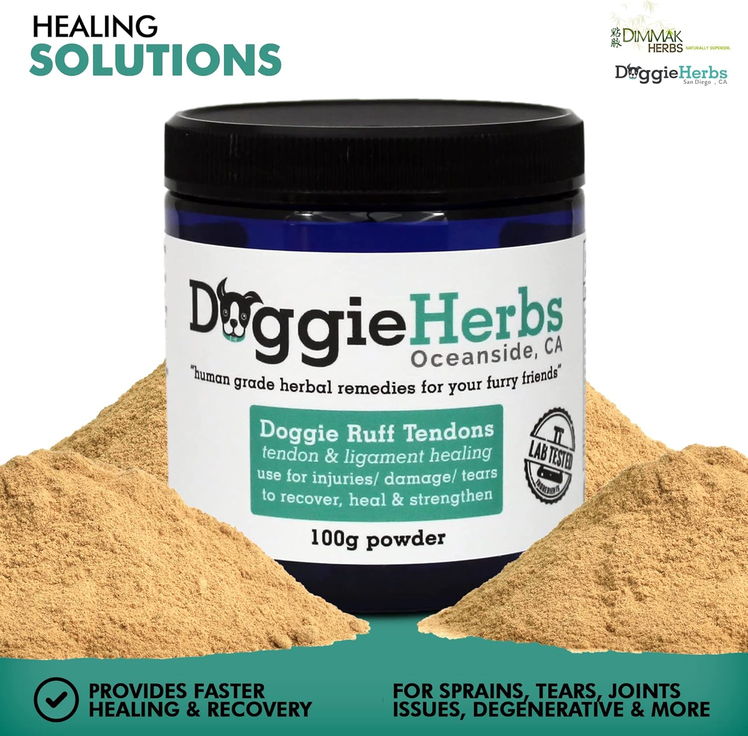 Natural Herbal Supplement for Dog Ligament and Tendon Healing - Human Grade Powder Blend - 100g by Doggie Herbs