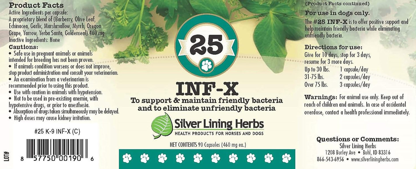 Natural Herbal Supplement for Dogs - Supports Healthy Digestion & Detoxification - Silver Lining Herbs 25 Canine INF-X - 90 Capsules
