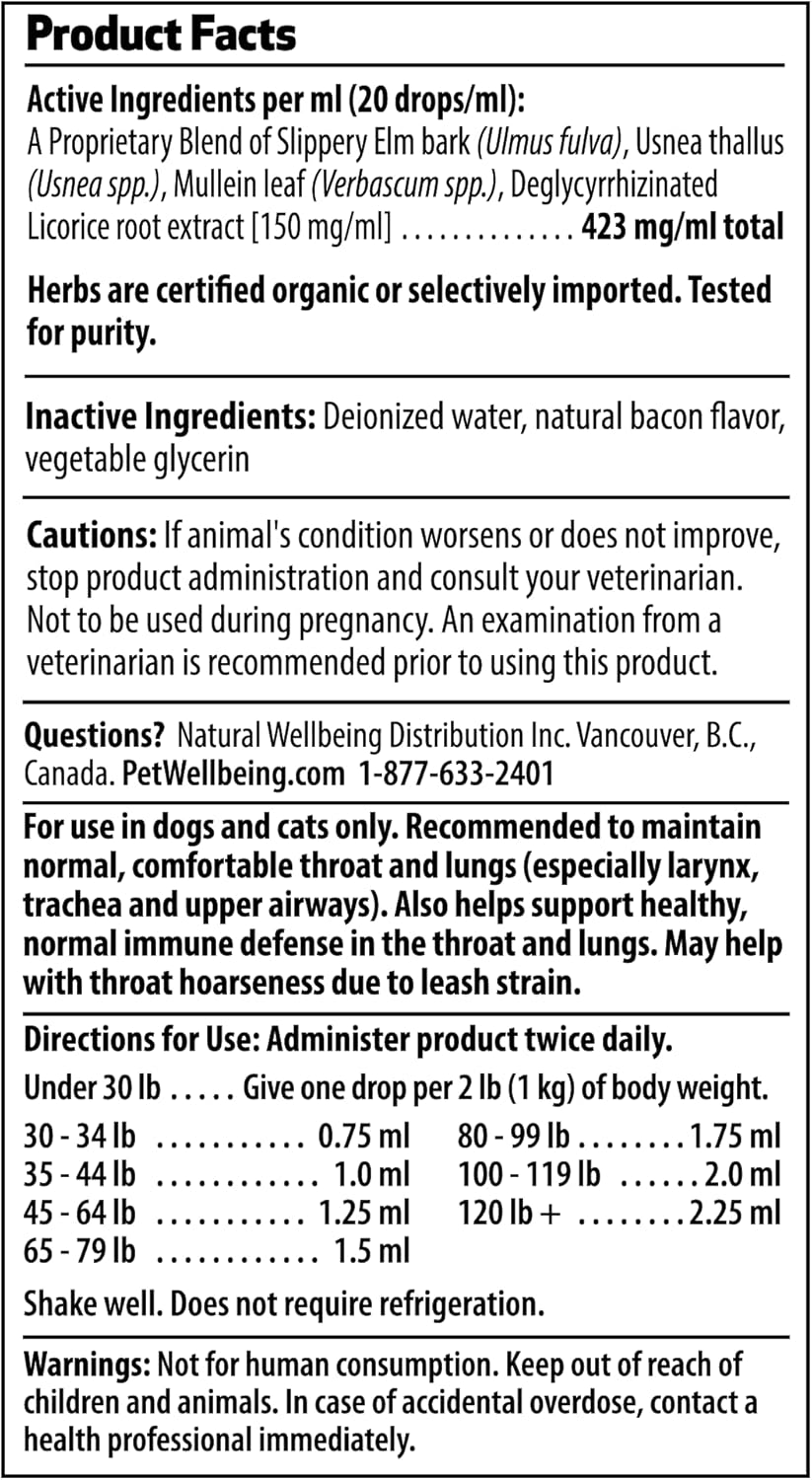Natural Herbal Supplement for Dogs - Vet-Formulated Throat Gold for Soothing Throat Discomfort, Hoarseness, and Cough - 2 oz