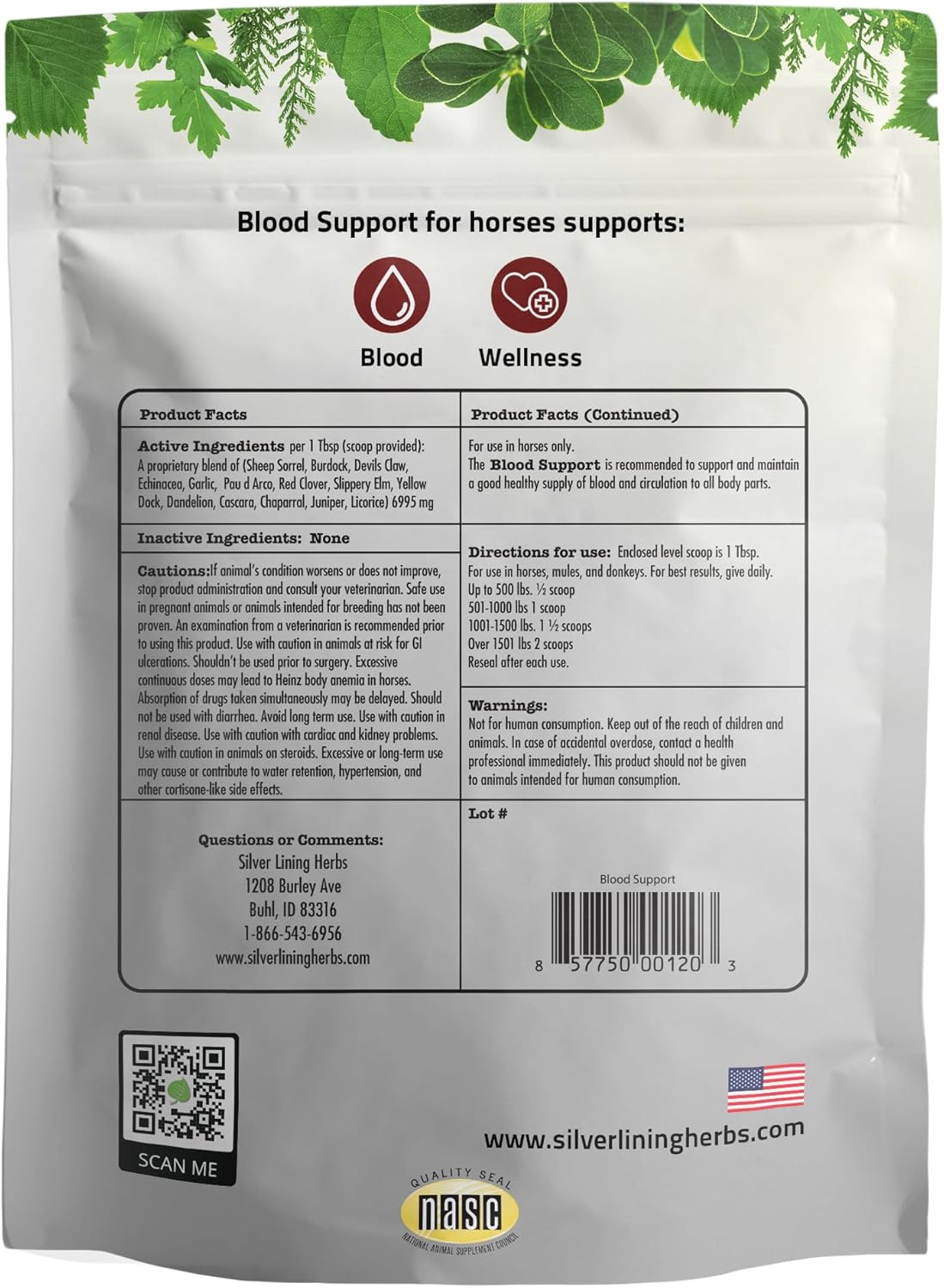 Natural Herbal Supplement for Horses to Support Healthy Blood Cell & Circulatory System - 1 lb Bag