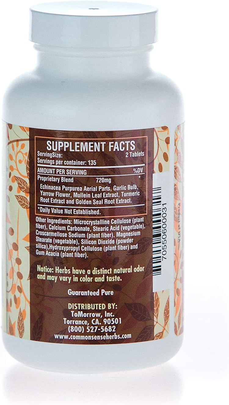 Natural Herbal Supplement for Lymphatic Health - Immune System Support (120 Tablets) by Common Sense Herbal Products
