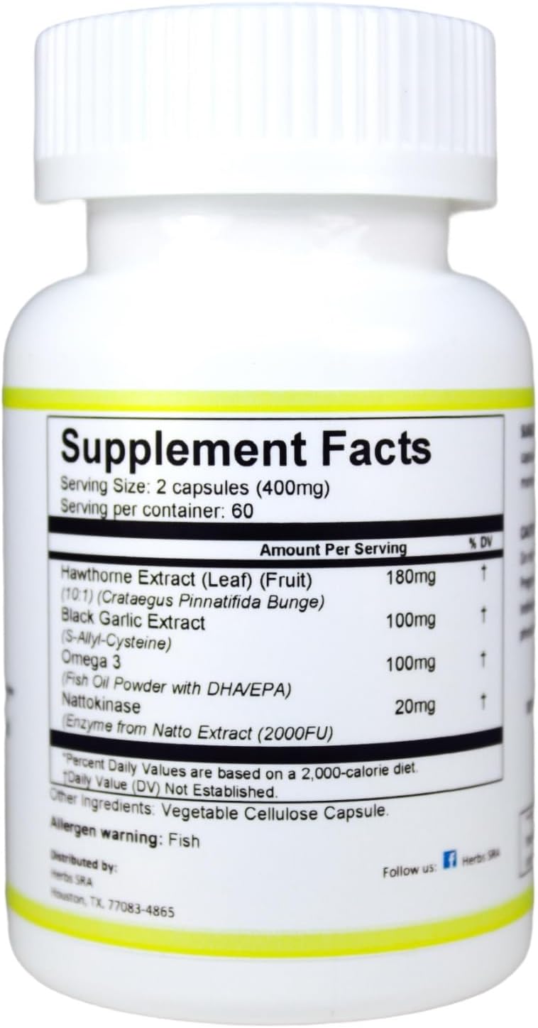 Natural Herbs SRA CARDIOCLEAN Heart Health Supplement to Support Cardiovascular Health - Promotes Healthy Blood Flow Circulation, USA-Made