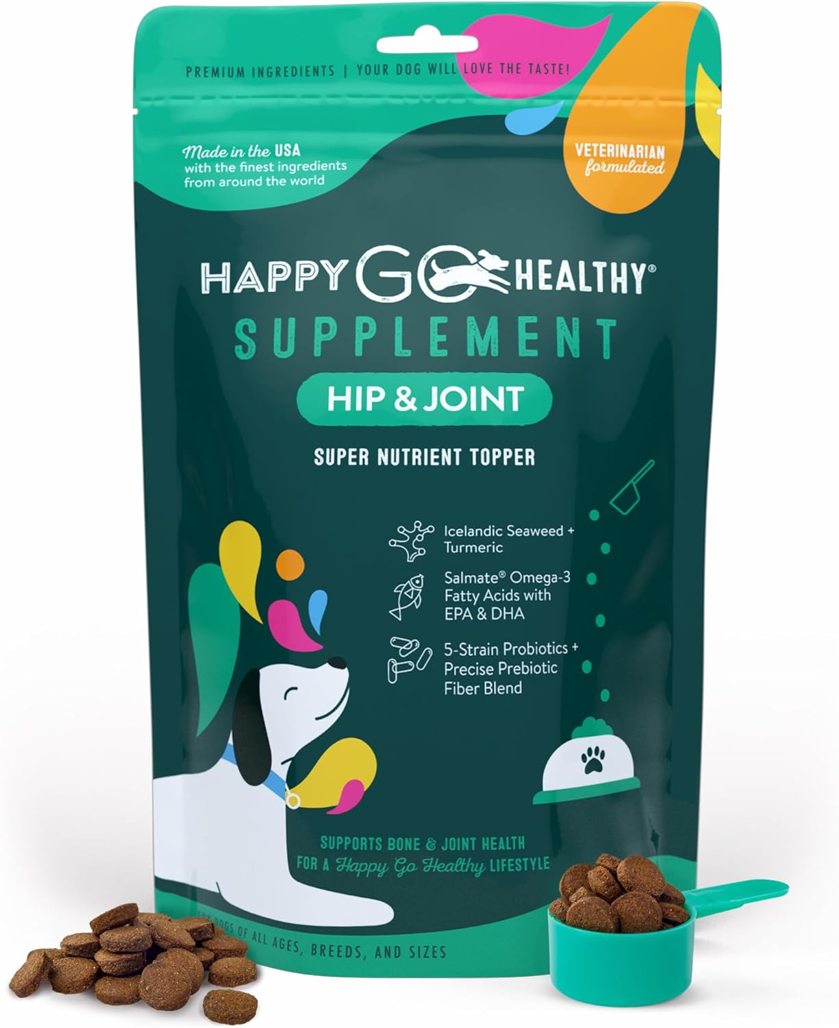 Natural Hip & Joint Supplements for Dogs | Supports Joint Health & Mobility in Senior and Recovering Dogs | Tasty Kibble Topper with Natural Ingredients | 60 Count Pack