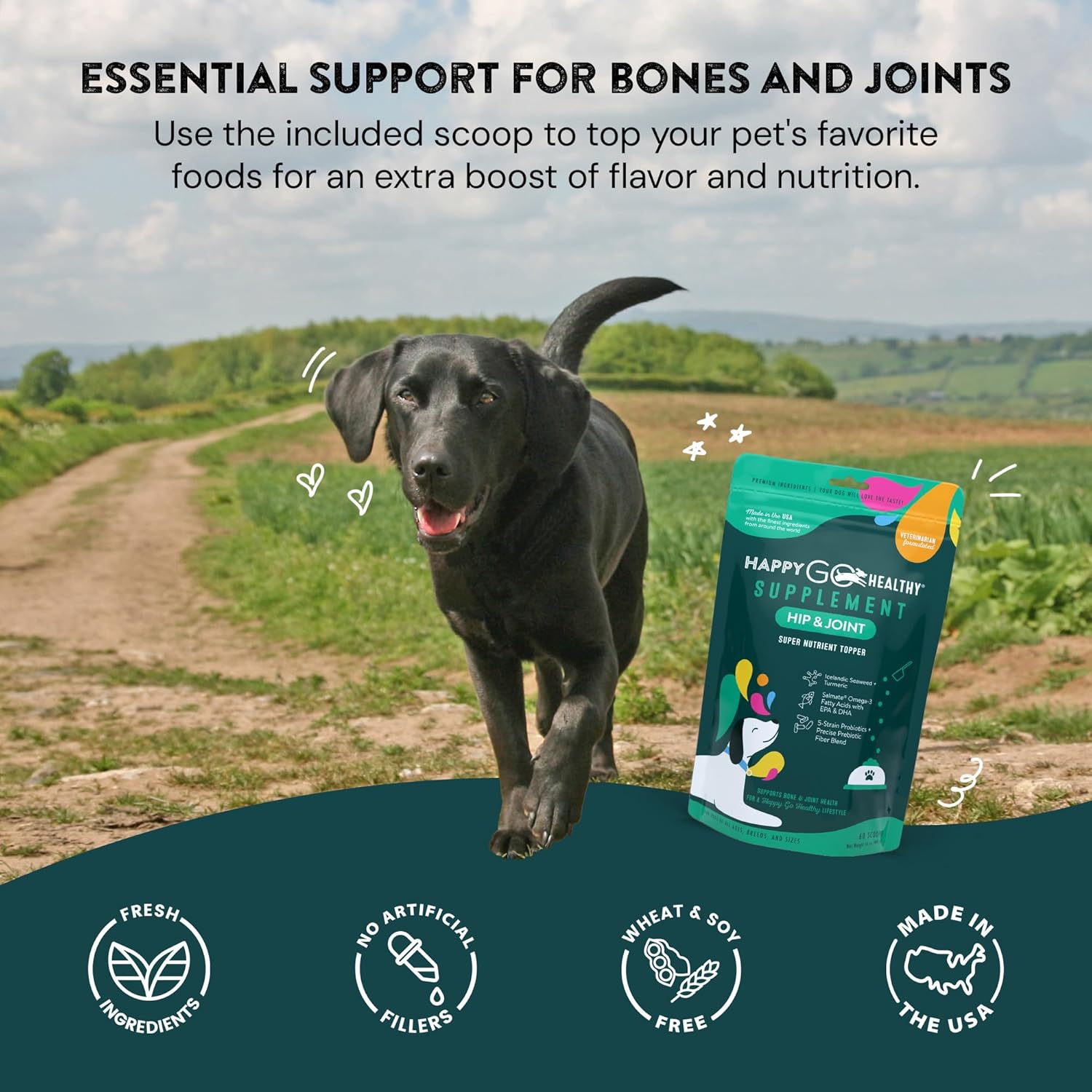 Natural Hip & Joint Supplements for Dogs | Supports Joint Health & Mobility in Senior and Recovering Dogs | Tasty Kibble Topper with Natural Ingredients | 60 Count Pack