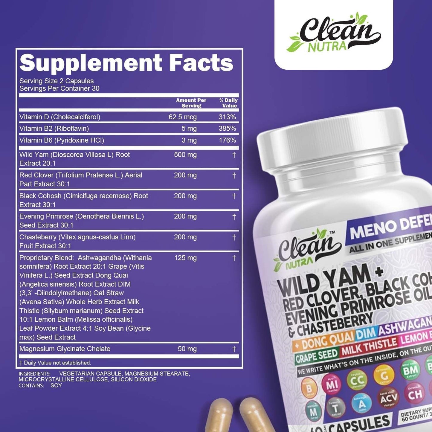 Natural Hormone Balance Capsules with Wild Yam Root, Red Clover, Black Cohosh, and Ashwagandha - Supports Women's Health and Wellness