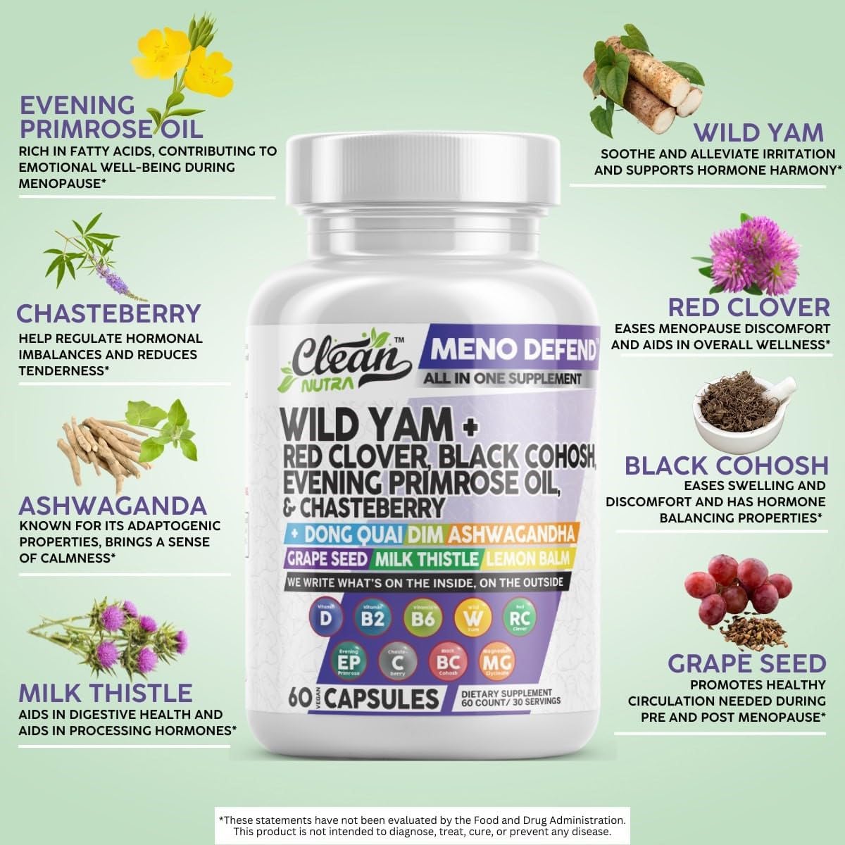 Natural Hormone Balance Capsules with Wild Yam Root, Red Clover, Black Cohosh, and Ashwagandha - Supports Women's Health and Wellness