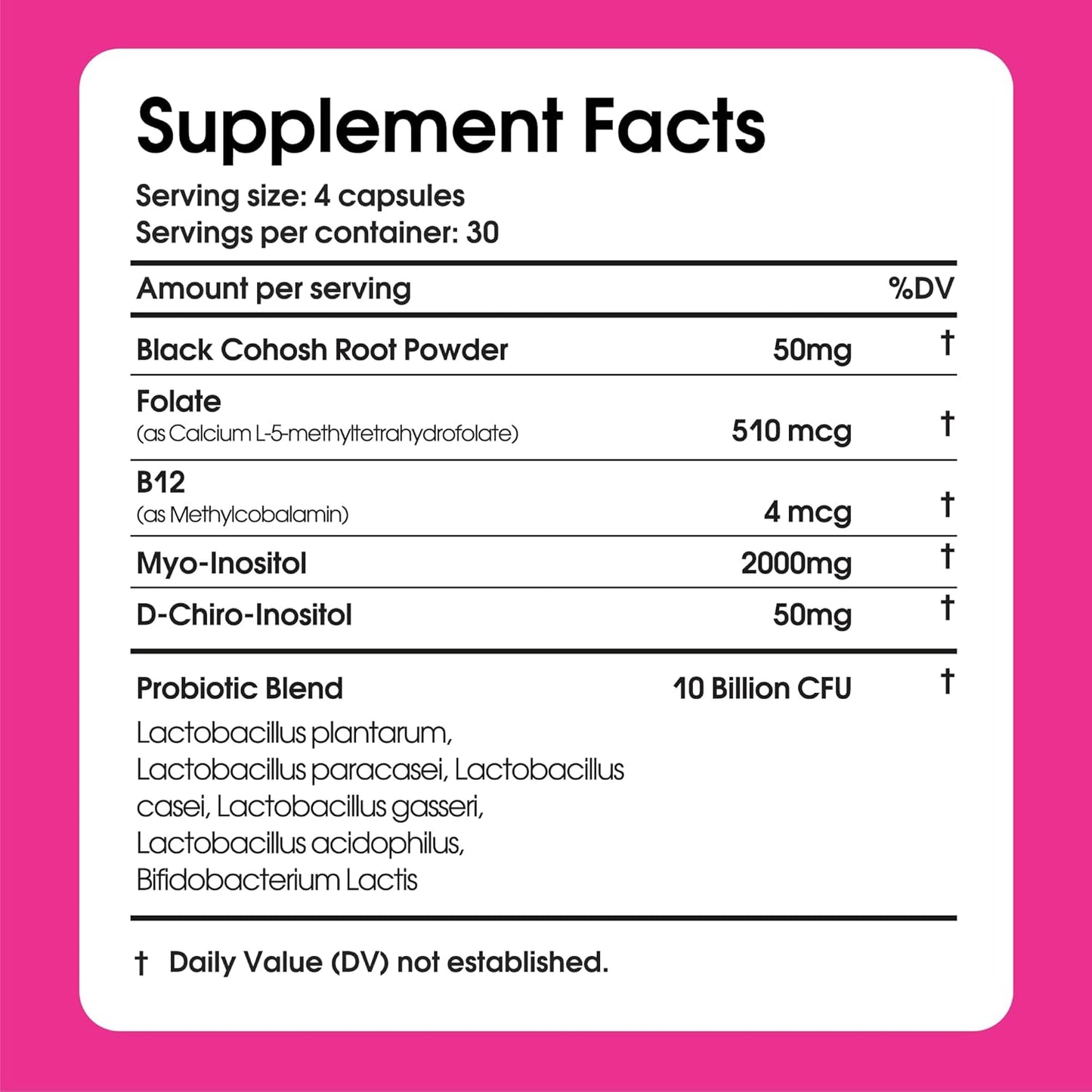 Natural Hormone Balance for Women - PCOS Supplements with Probiotics, Myo-Inositol, D-Chiro Inositol, Black Cohosh, Folate, B12 - Female Vitamins 120 Capsules