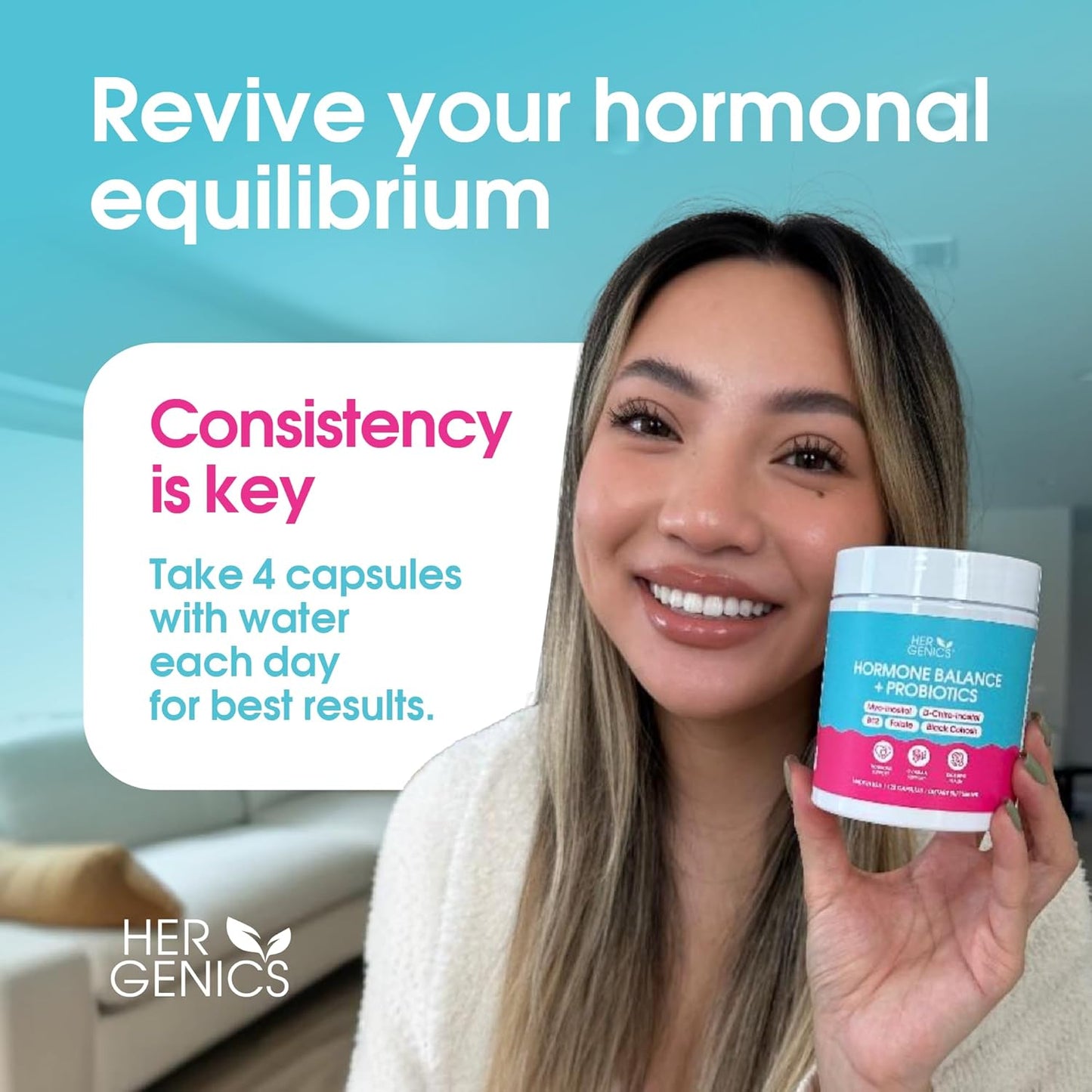 Natural Hormone Balance for Women - PCOS Supplements with Probiotics, Myo-Inositol, D-Chiro Inositol, Black Cohosh, Folate, B12 - Female Vitamins 120 Capsules