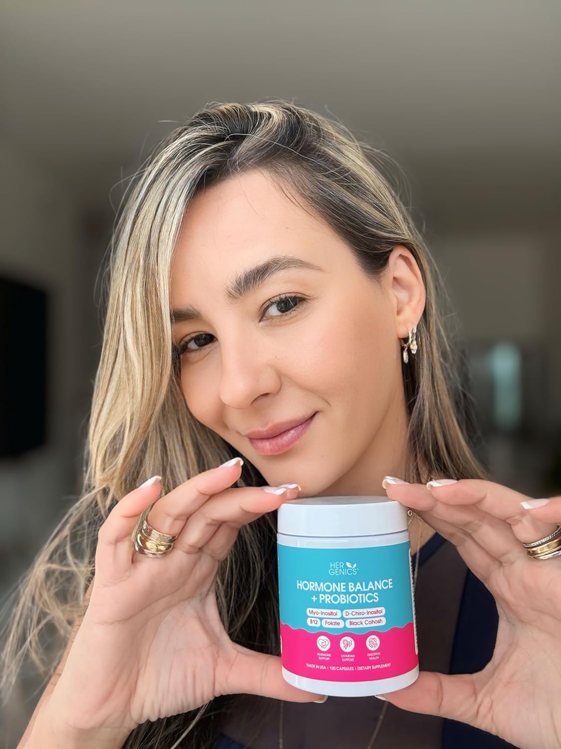 Natural Hormone Balance for Women - PCOS Supplements with Probiotics, Myo-Inositol, D-Chiro Inositol, Black Cohosh, Folate, B12 - Female Vitamins 120 Capsules