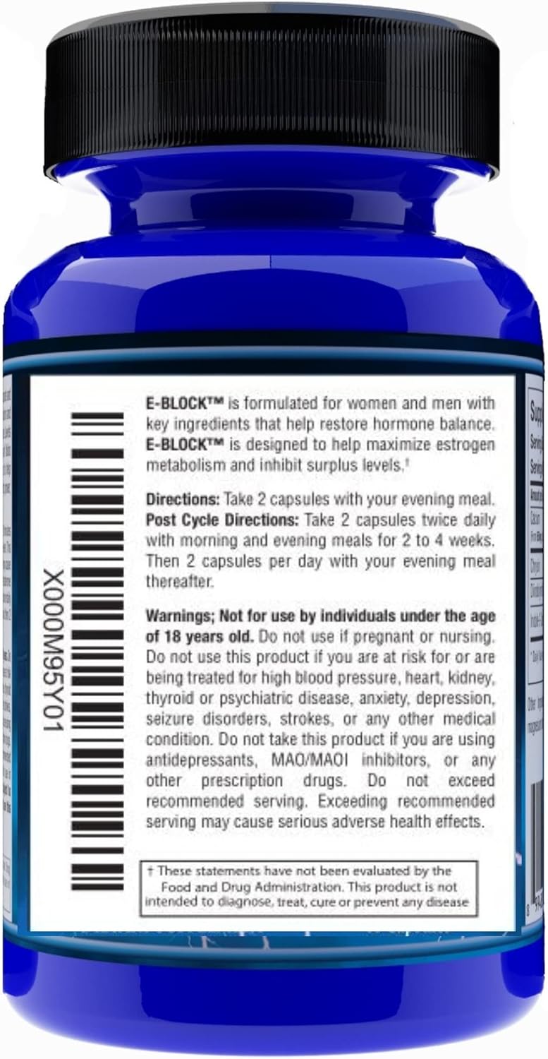 Natural Hormone Balance Supplement for Men & Women - E-Block Estrogen Blocker & Aromatase Inhibitor with Acne Support Formula, DIM, Calcium-d-glucarate, Chrysin - Post Cycle Therapy
