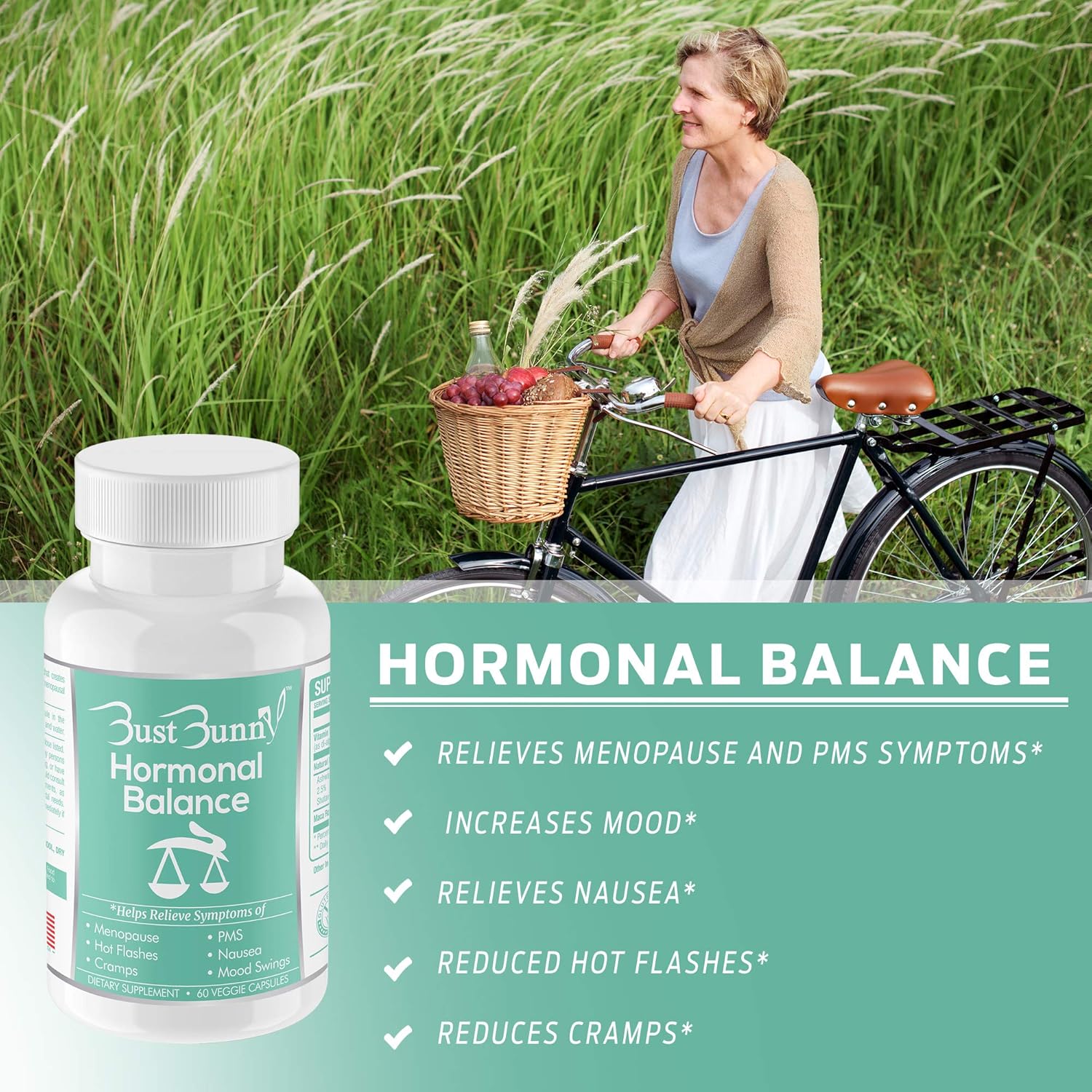 Natural Hormone Balance Supplement for Women - Relieve Menopause and PMS Symptoms, Hot Flashes Relief - Vegan-Friendly