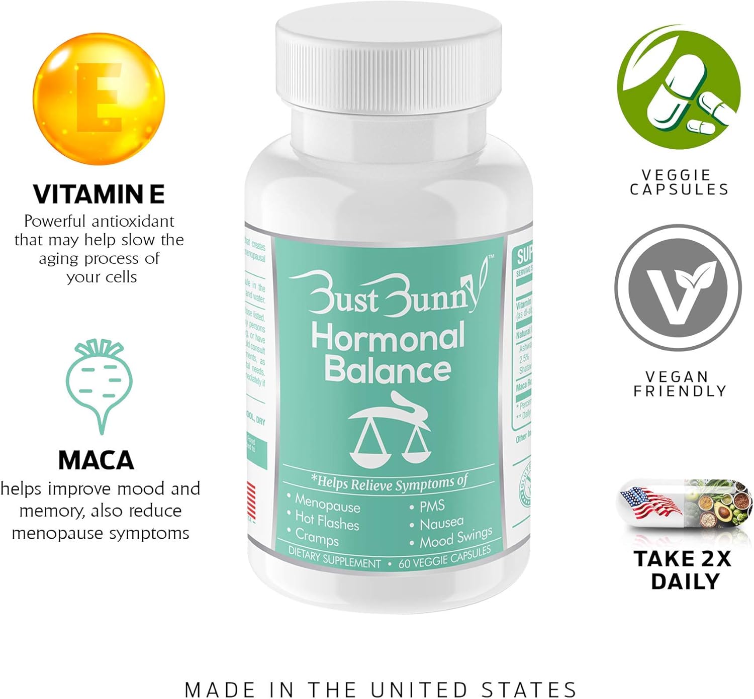 Natural Hormone Balance Supplement for Women - Relieve Menopause and PMS Symptoms, Hot Flashes Relief - Vegan-Friendly