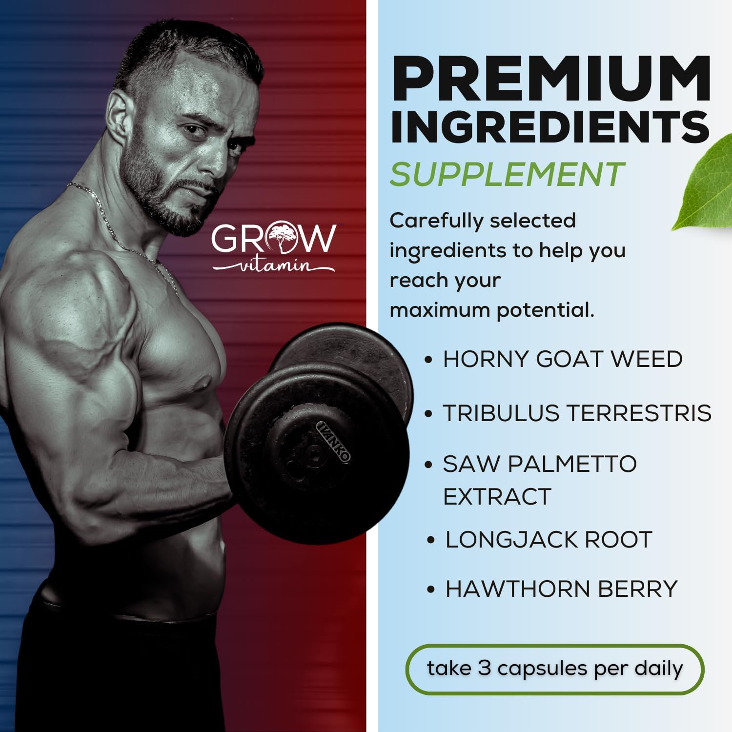Natural Human Growth Hormone Stimulator for Men & Women - Muscle Building Supplements with Saw Palmetto - 90 Capsules