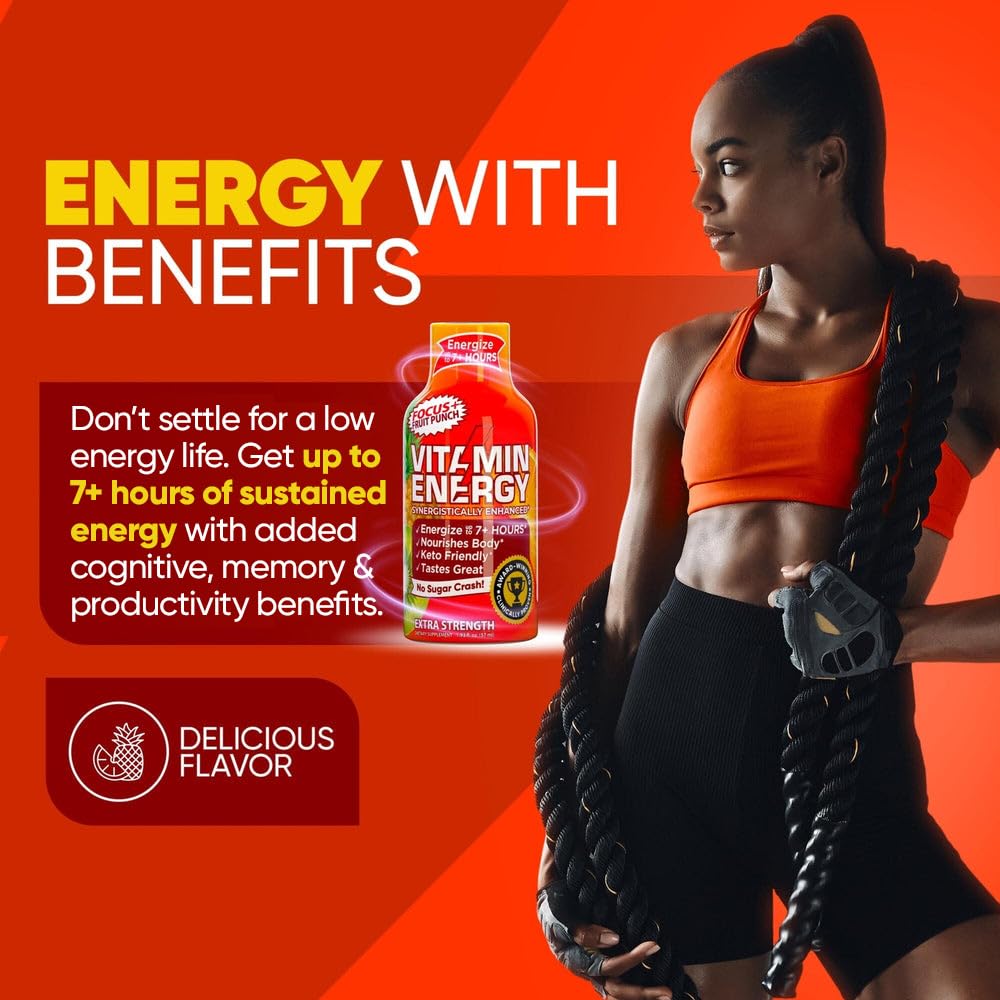 Natural Immunity Boost Energy Drink Shots | Vitamin Energy Extra Strength Formula | Sugar & Carb-Free | Energize & Support Immune System | Fruit Punch - 1.93 fl oz - Pack of 48
