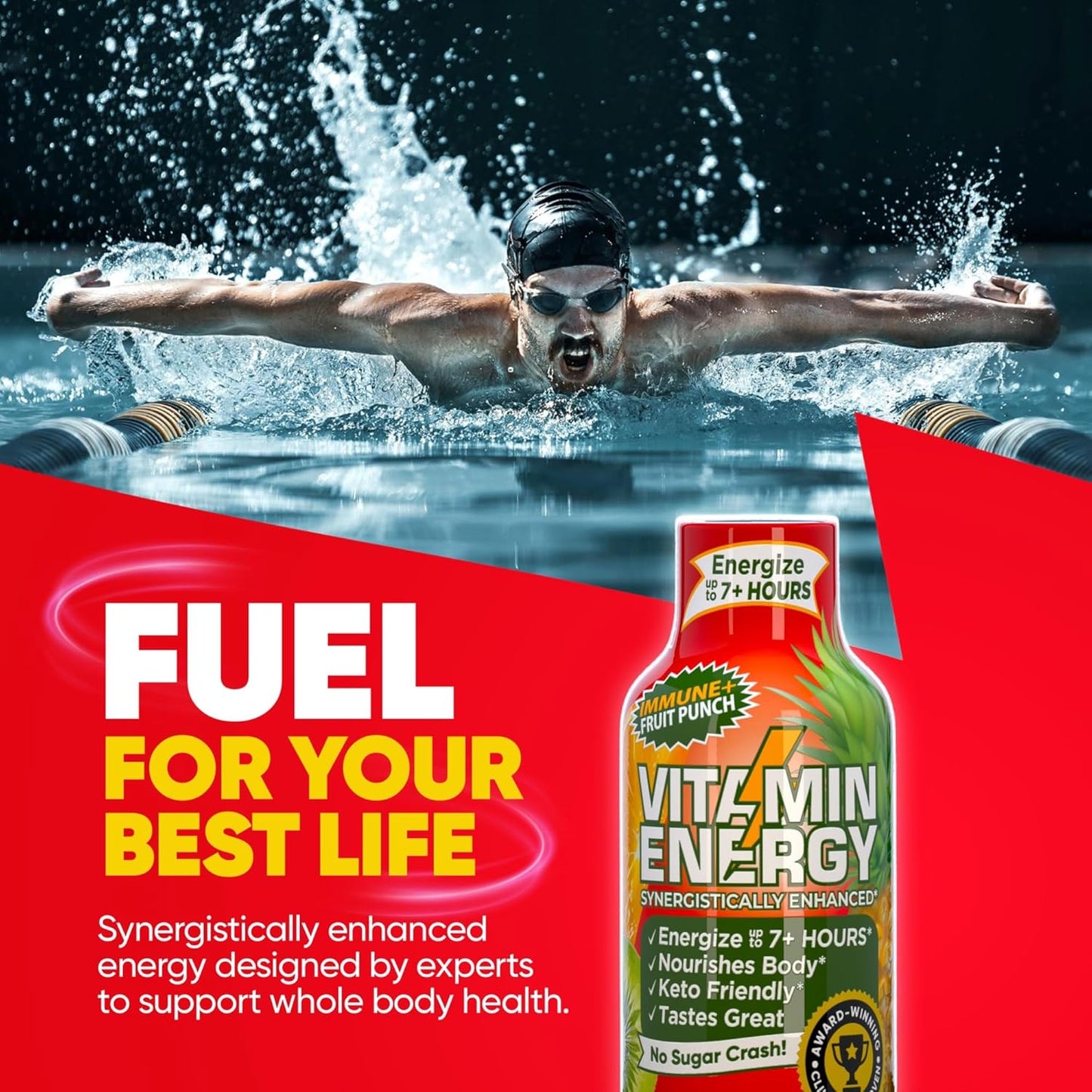 Natural Immunity Boost Energy Drink Shots | Vitamin Energy Extra Strength Formula | Sugar & Carb-Free | Energize & Support Immune System | Fruit Punch - 1.93 fl oz - Pack of 48