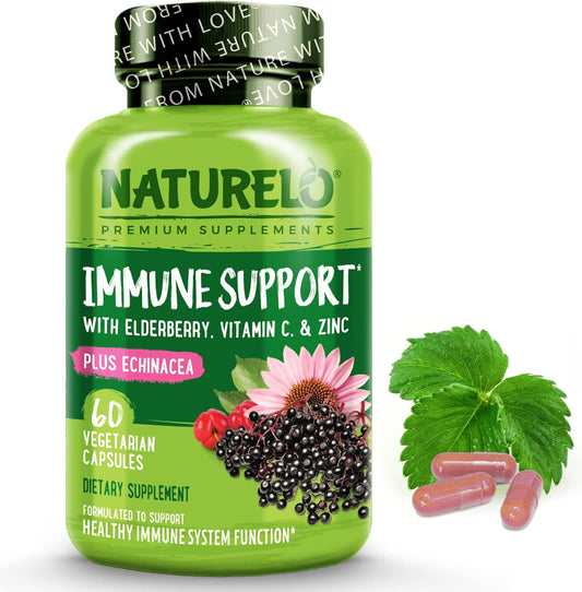 Natural Immunity Boost with Vitamin C, Elderberry, Zinc, and Echinacea - Antioxidant, Herbal, and Mineral Defense - 60 Vegan Capsules by NATURELO