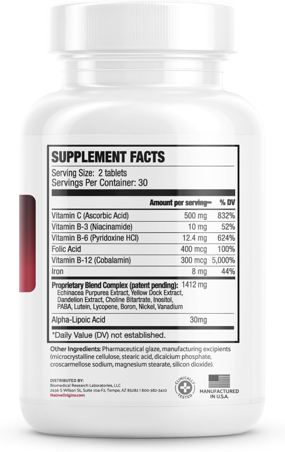 Natural Iron Supplement for Healthy Red Blood Cell Production - 60 Pills for Men and Women