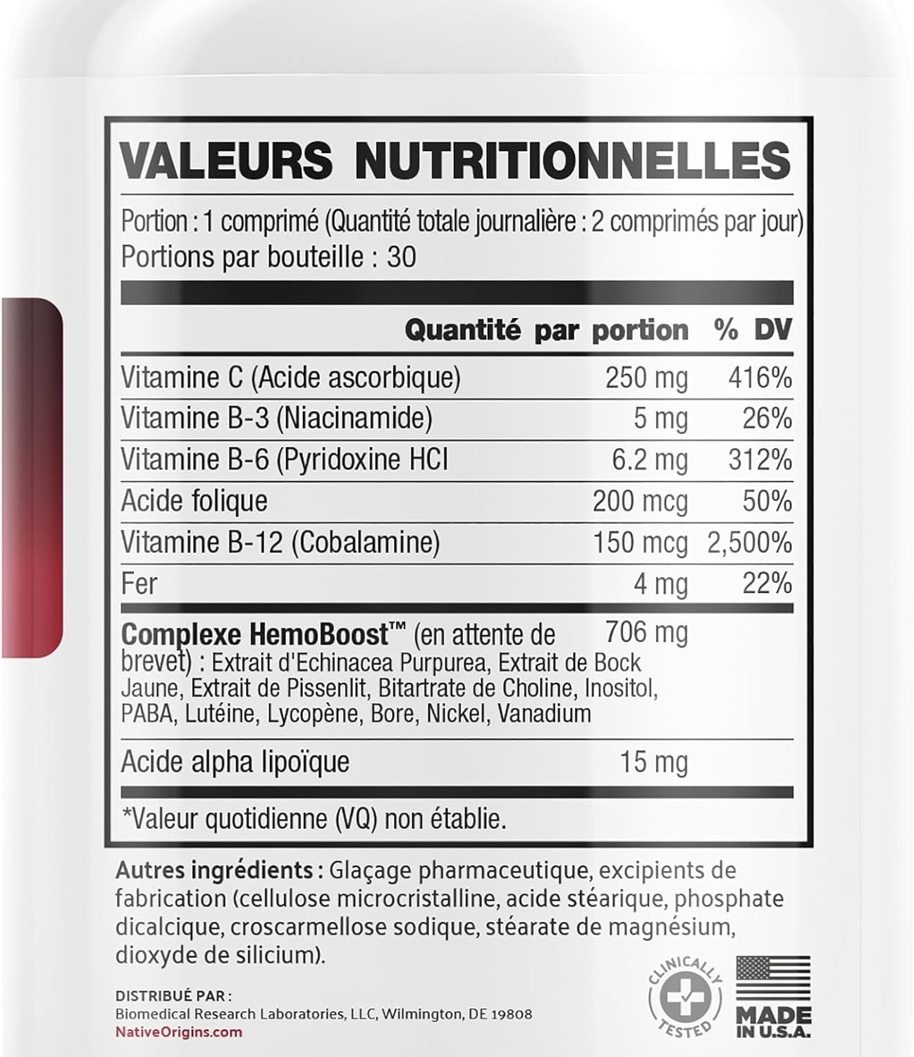 Natural Iron Supplement for Healthy Red Blood Cell Production - 60 Pills for Men and Women