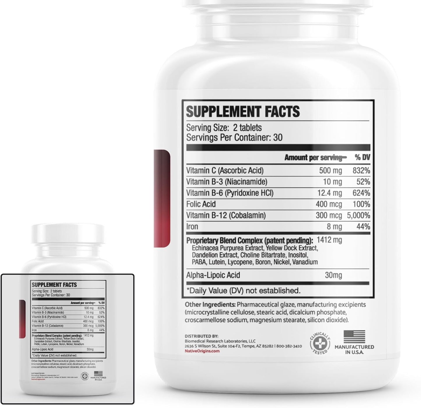 Natural Iron Supplement for Healthy Red Blood Cell Production - 60 Pills for Men and Women