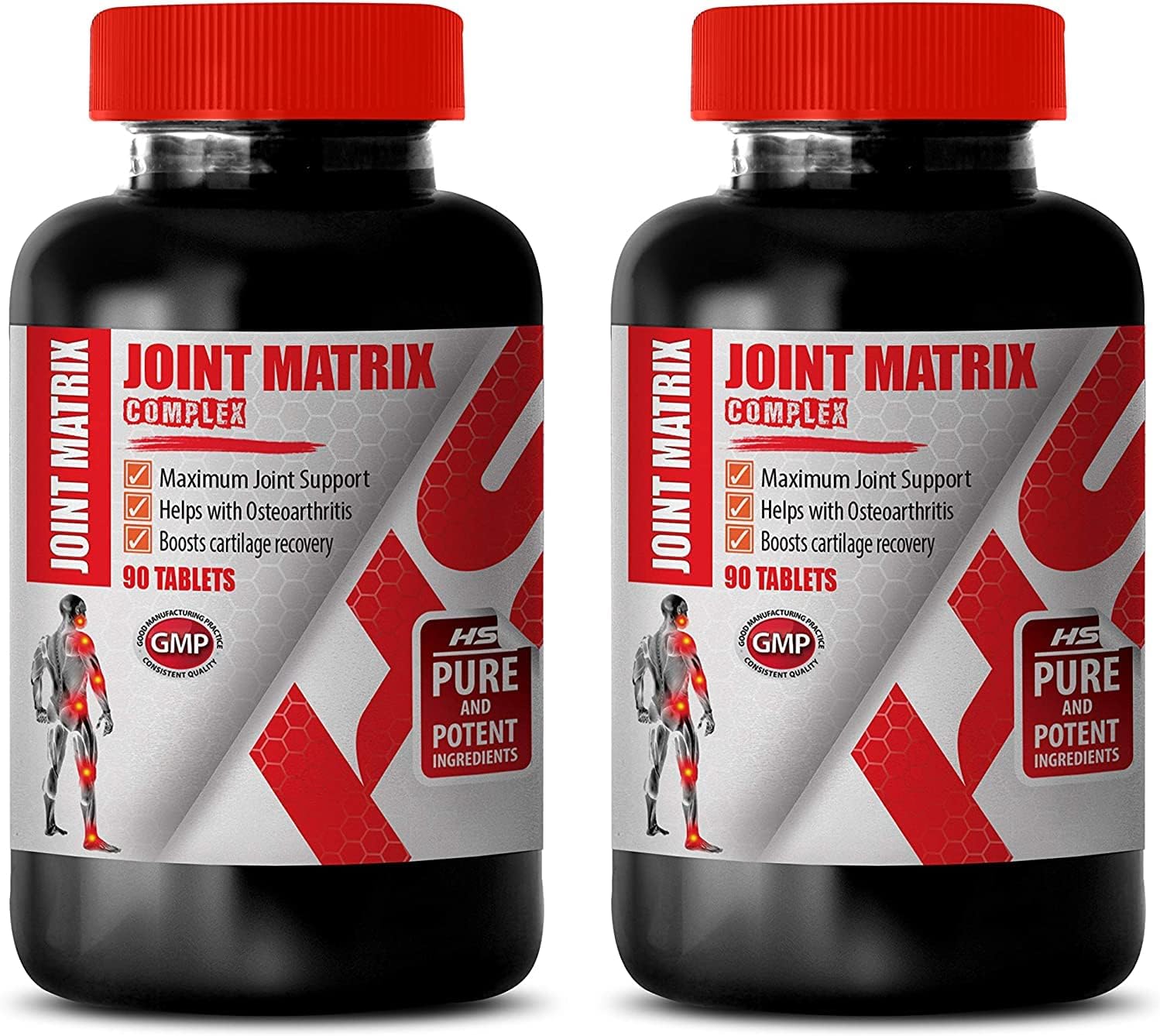 Natural Joint Matrix Complex Supplement for Humans - Maximum Joint Support - Glucosamine Pills - 2 Bottles 180 Tablets - Healthy Supplements LLC