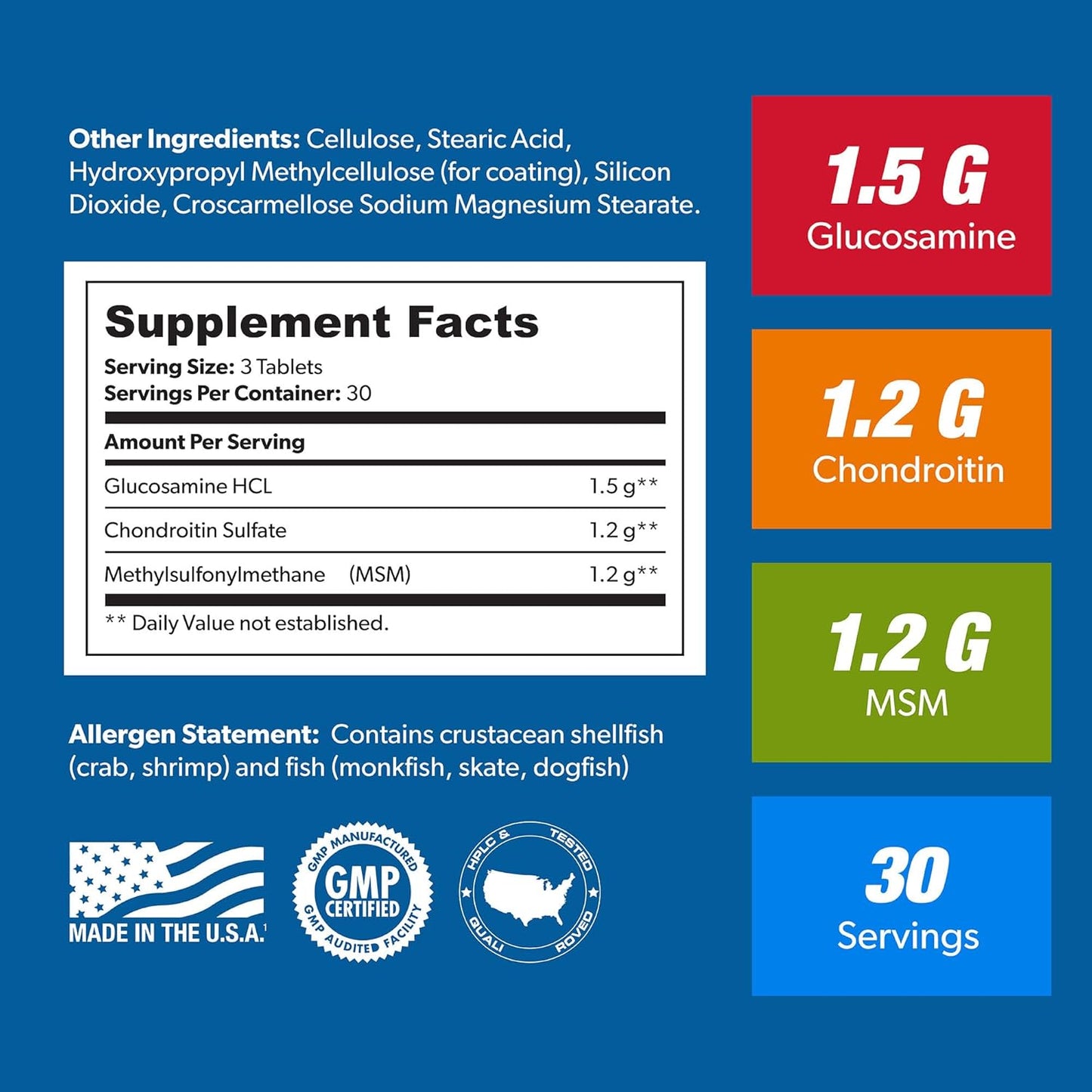 Natural Joint Support Complex - SAN Nutrition Glucosamine Chondroitin with MSM Formula for Healthy Joints. 30 Servings