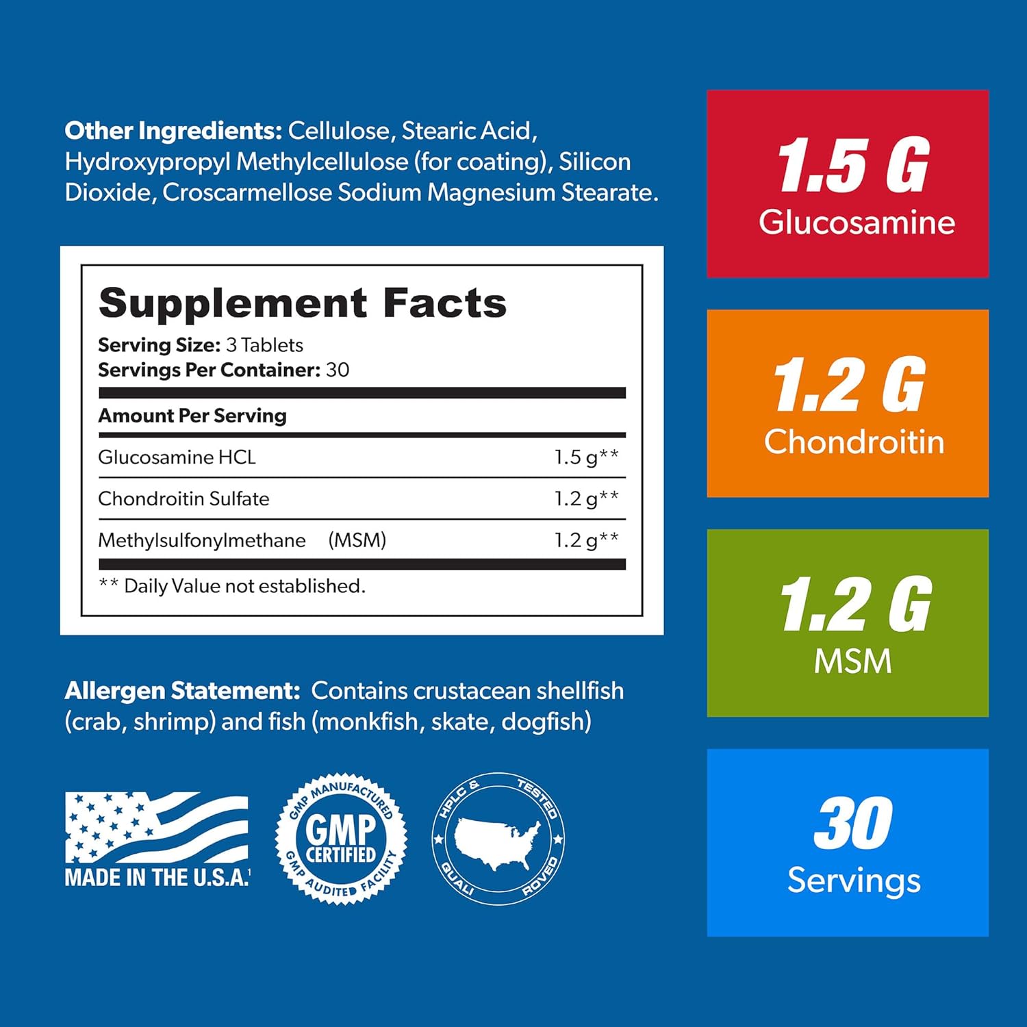 Natural Joint Support Complex - SAN Nutrition Glucosamine Chondroitin with MSM Formula for Healthy Joints. 30 Servings