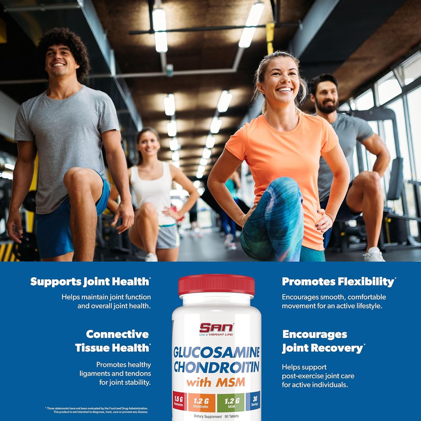 Natural Joint Support Complex - SAN Nutrition Glucosamine Chondroitin with MSM Formula for Healthy Joints. 30 Servings