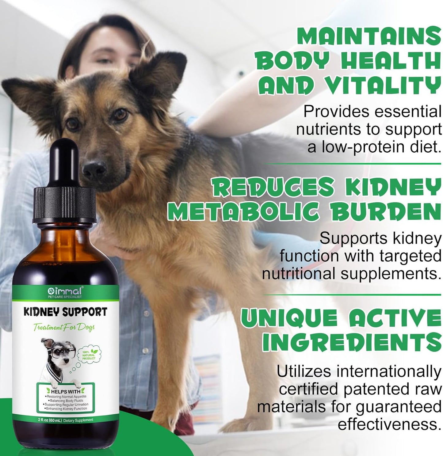 Natural Kidney Support Supplement for Dogs - 60ML Herbal Treats for Immune, Urinary, and Kidney Health, Promotes Regular Urination