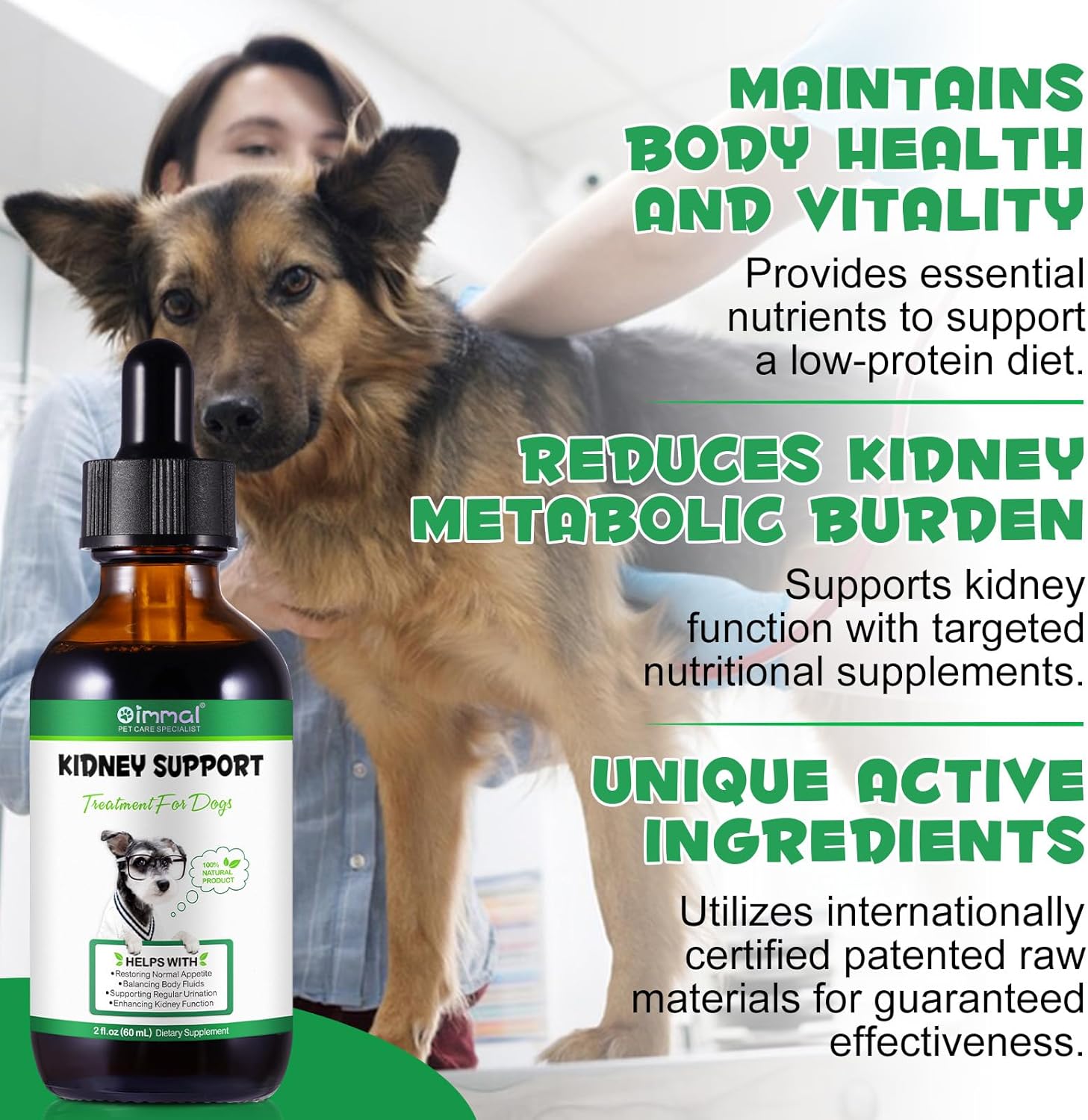Natural Kidney Support Supplement for Dogs - 60ML Herbal Treats for Immune, Urinary, and Kidney Health, Promotes Regular Urination