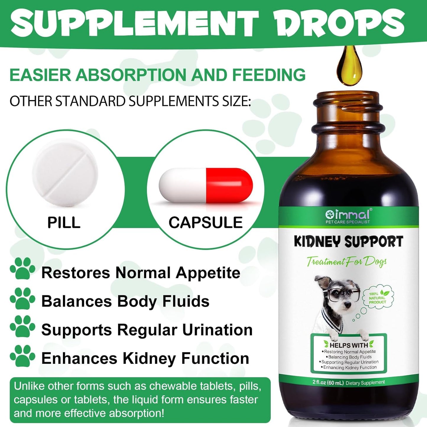 Natural Kidney Support Supplement for Dogs - 60ML Herbal Treats for Immune, Urinary, and Kidney Health, Promotes Regular Urination