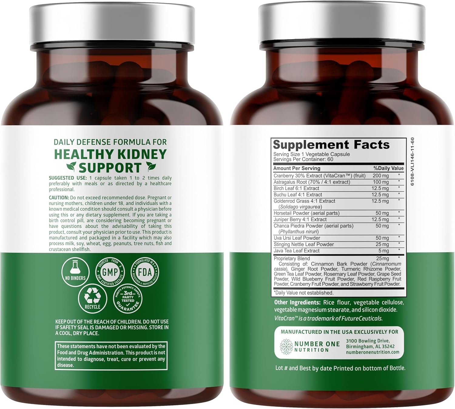 Natural Kidney Support Supplement with 21 Potent Herbs for Urinary Health - 60 Veg Capsules.
