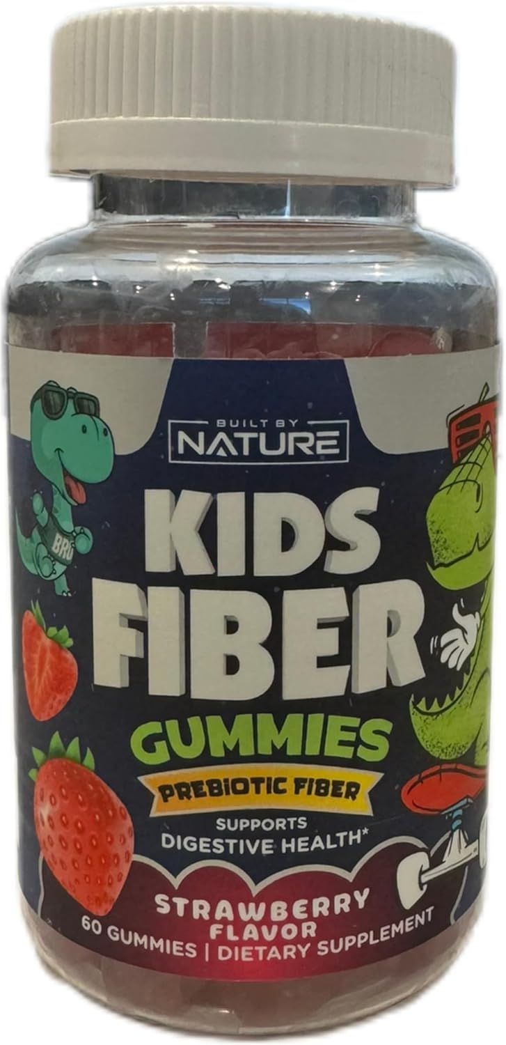 Natural Kids Fiber Gummies with Chicory Root, Non-GMO Digestive Health Supplement, Prebiotic Fiber for Children, Strawberry Flavor - 60 Gummies