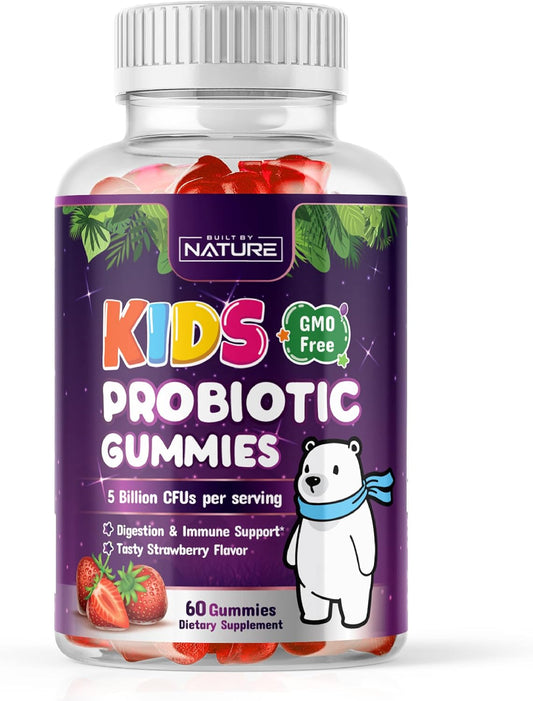 Natural Kids Probiotic Gummies with 6 Strains for Digestive & Immune Support - Chewable Supplement, 60 Gummies