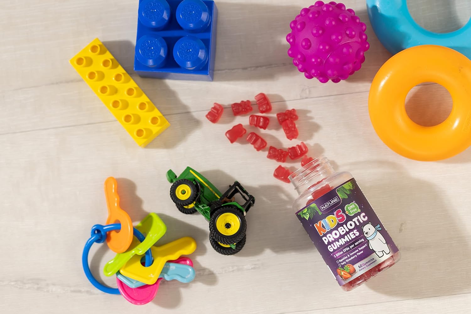 Natural Kids Probiotic Gummies with 6 Strains for Digestive & Immune Support - Chewable Supplement, 60 Gummies