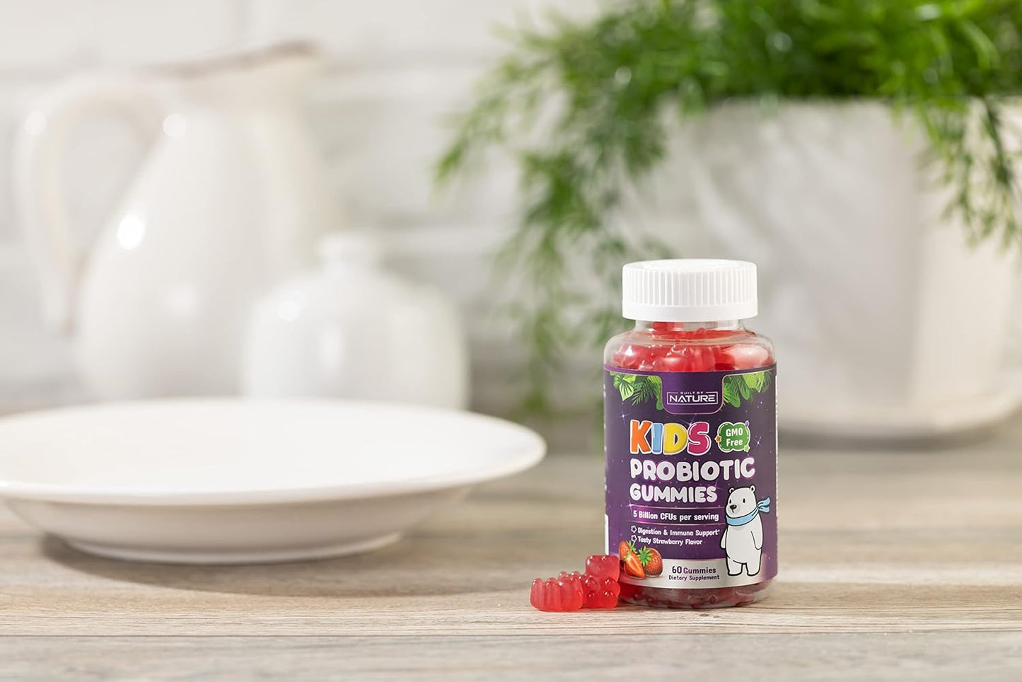 Natural Kids Probiotic Gummies with 6 Strains for Digestive & Immune Support - Chewable Supplement, 60 Gummies
