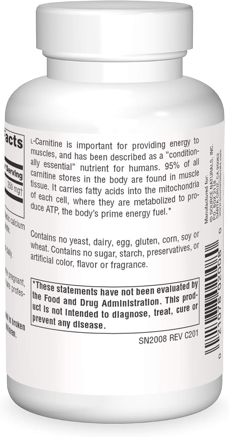 Natural L-Carnitine Supplement - 60 Capsules by Source Naturals