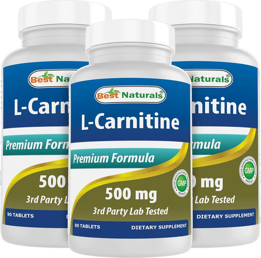 Natural L-Carnitine Tartrate 500mg Tablets - 270 Count (3 Pack) - Top Quality Supplement for Energy Boost and Weight Management