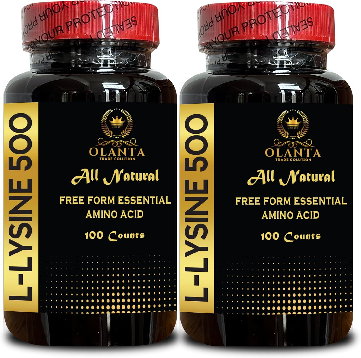 Natural L-Lysine 500 Supplement for Stress Support & Nervous System Health - Amino Acid Vitamin for Energy Production - 2 Bottles 200 Counts