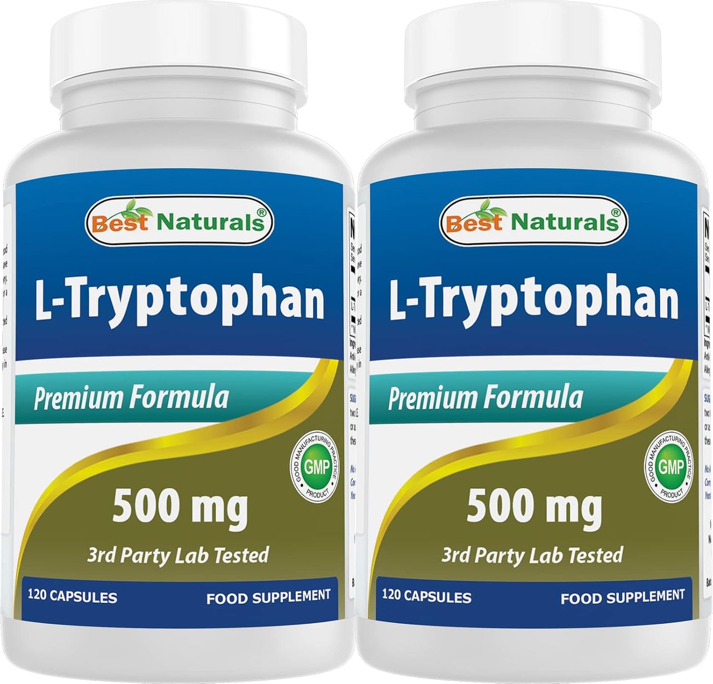 Natural L-Tryptophan Supplement - 500mg - 240 Capsules - Pack of 2 - High Quality Sleep Aid & Mood Support