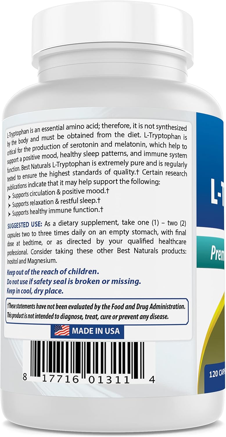 Natural L-Tryptophan Supplement - 500mg - 240 Capsules - Pack of 2 - High Quality Sleep Aid & Mood Support