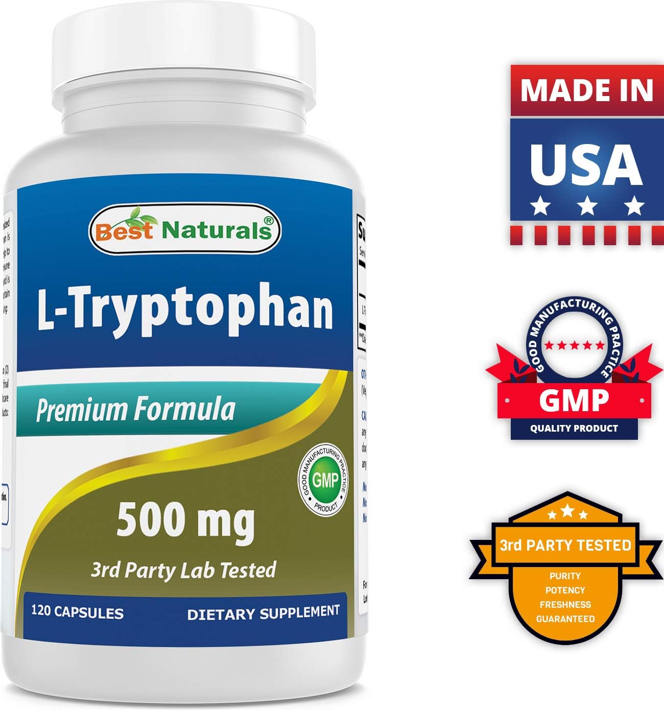 Natural L-Tryptophan Supplement - 500mg - 240 Capsules - Pack of 2 - High Quality Sleep Aid & Mood Support