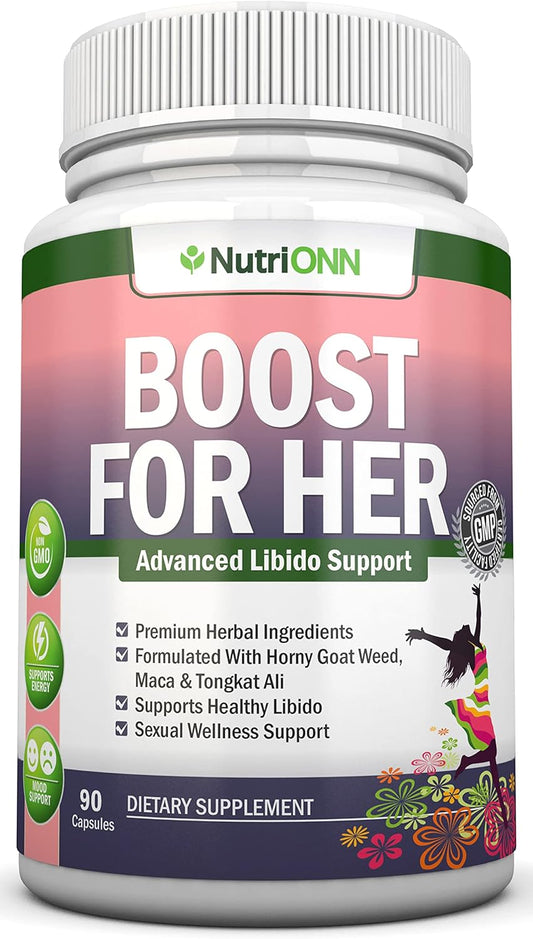 Natural Libido Boost Capsules for Women - Enhances Mood & Desire - Non-GMO Herbal Aphrodisiac with Horny Goat Weed, Maca, Tongkat Ali & Tribulus - 90 Count