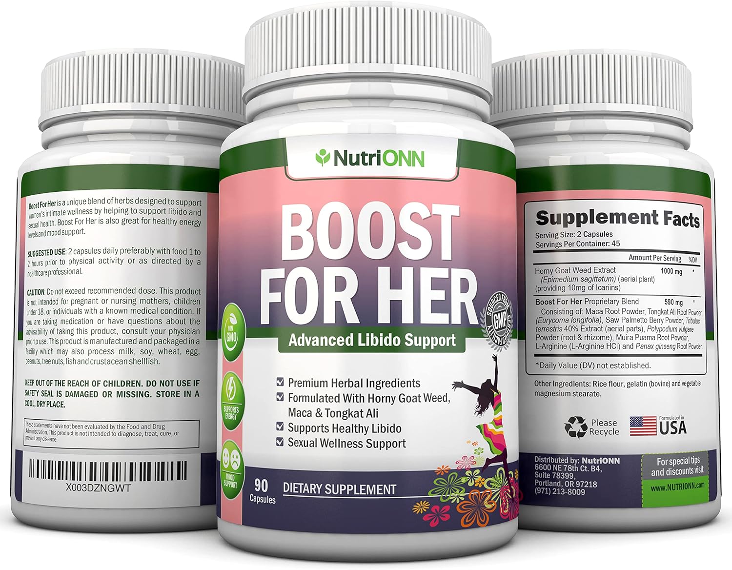 Natural Libido Boost Capsules for Women - Enhances Mood & Desire - Non-GMO Herbal Aphrodisiac with Horny Goat Weed, Maca, Tongkat Ali & Tribulus - 90 Count