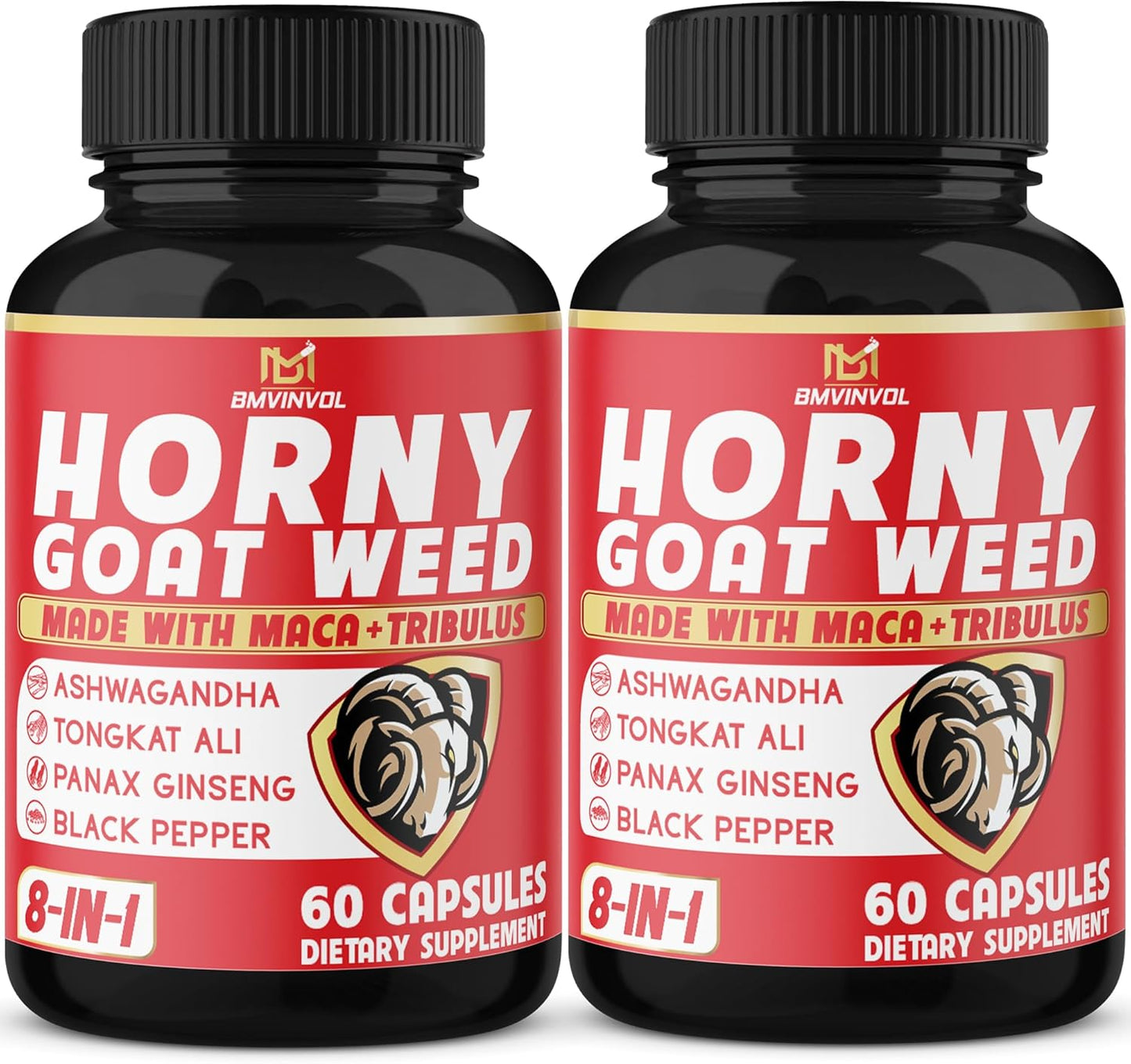 Natural Libido Booster Capsules with Horny Goat Weed, Tribulus, Ginseng, Ashwagandha, Maca, Tongkat Ali - (2 Packs) 120 Capsules